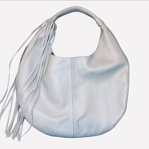 Anthropologie’s B Low The Belt Grey Leather Fringe Shoulder Bag - Picture 3 of 5